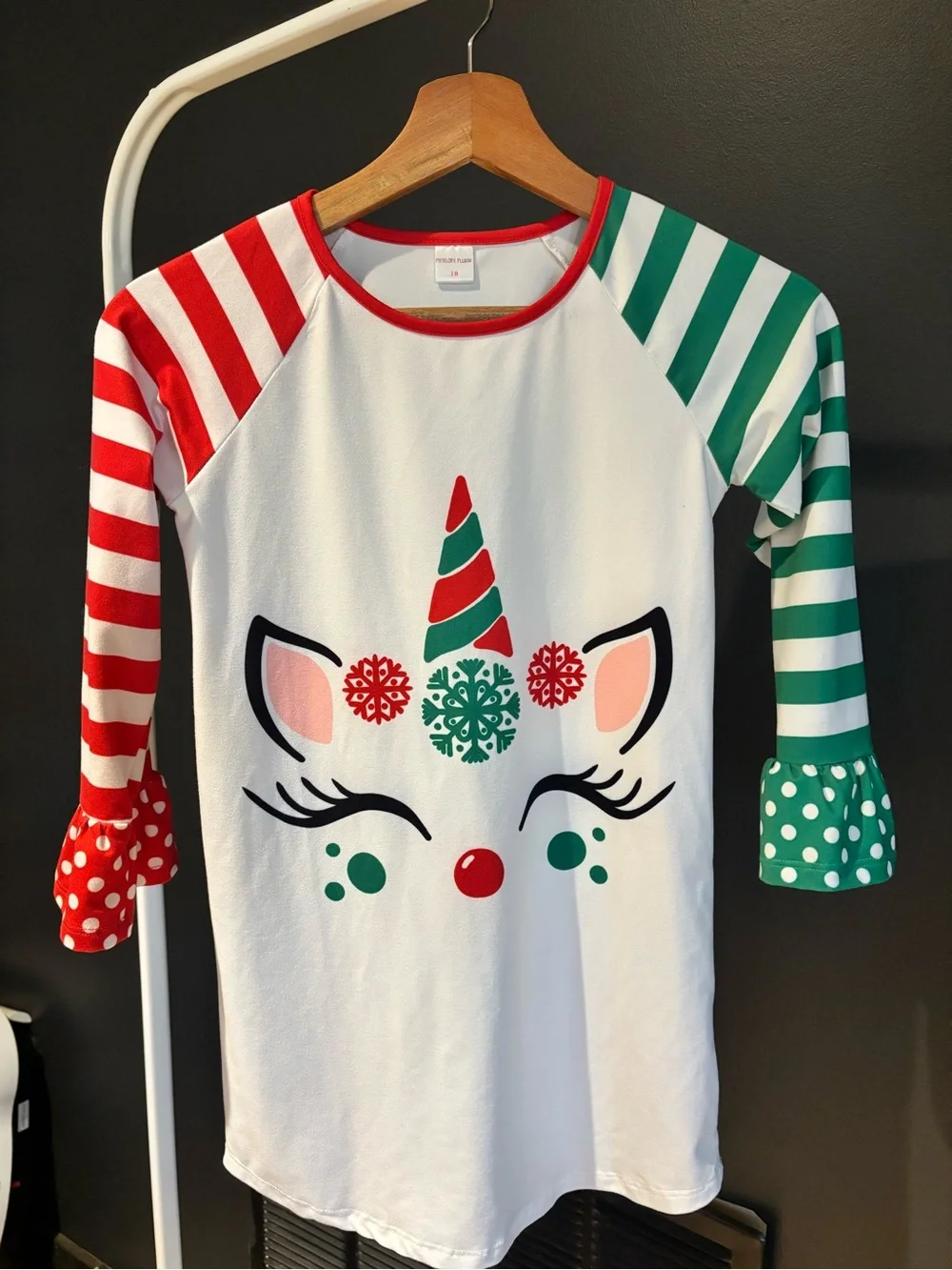 Kids Holiday Unicorn Shirt - White with Red & Green